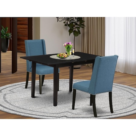 East West Furniture 3 Piece Norfolk Rectangle Dinette Set - Black NOFL3-BLK-21